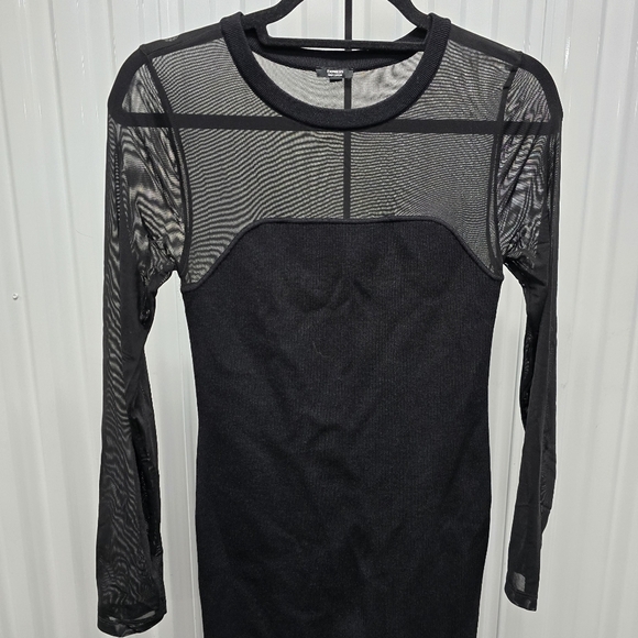 Express Cocktail & Party Body Contour Mesh Crew Neck Long Sleeve Midi - Picture 4 of 8